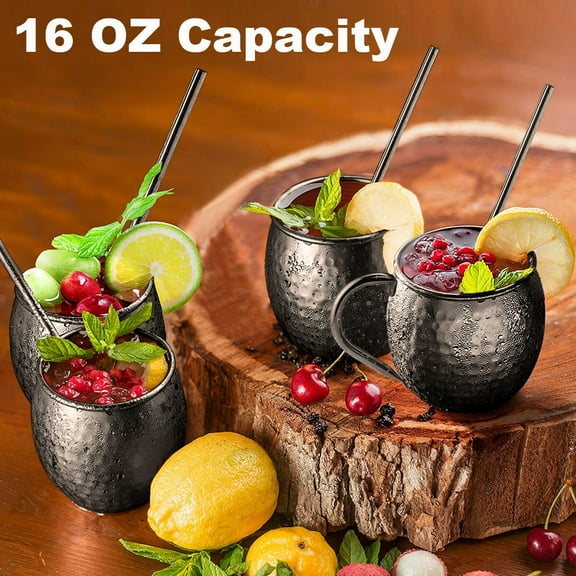 Pure Solid Hammered Stainless Steel Copper Mug Set of 4 Black  Mugs