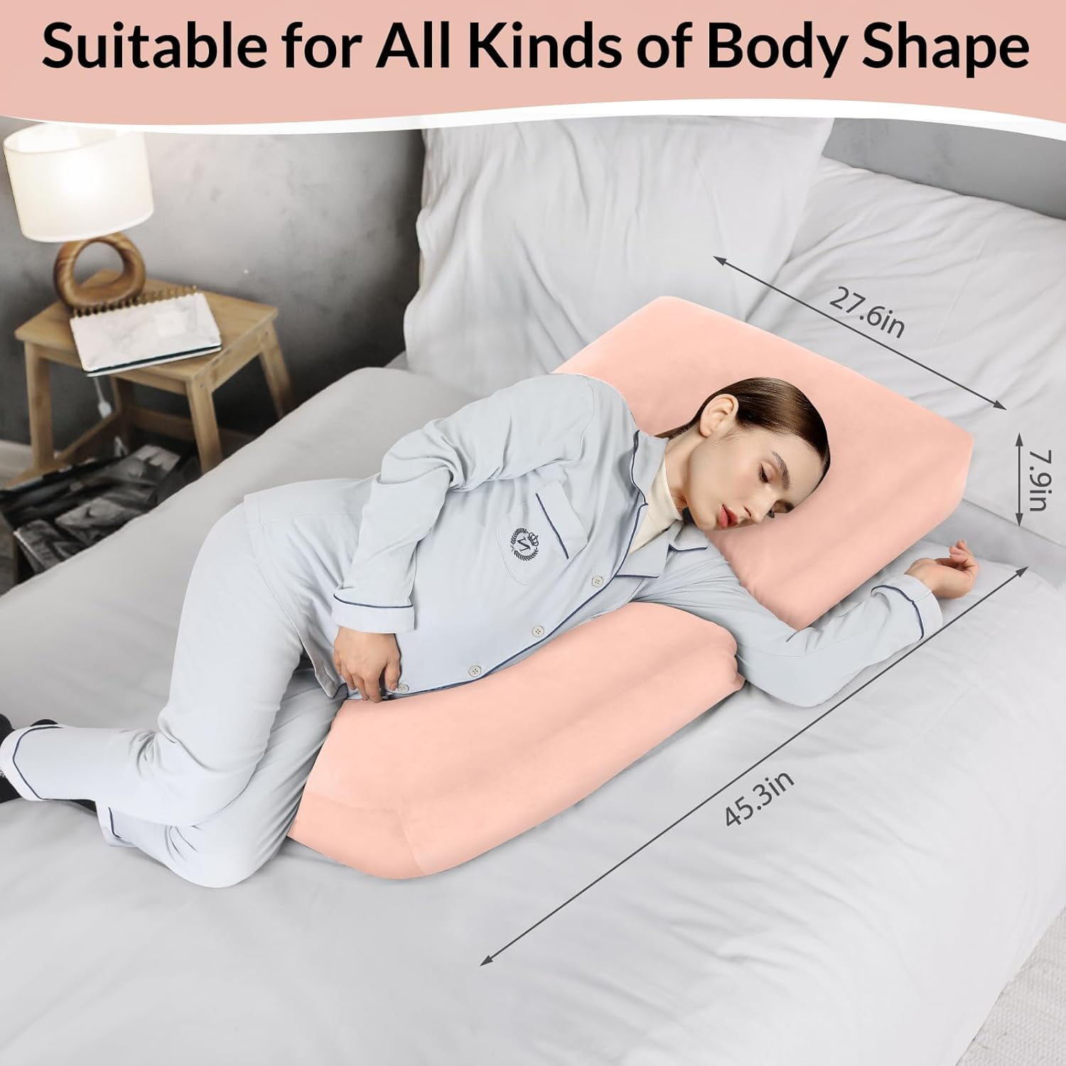 Pregnancy Pillows for Sleeping, 45.3 Inch Pregnancy Massage Pillow Full Body Pillow with Removable Cover - Support for Back, Legs, Belly, HIPS for Pregnant Women(Pink)