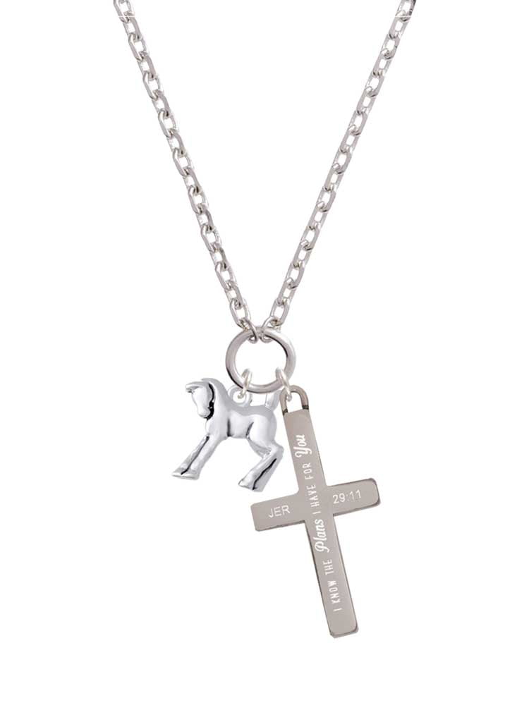 Delight Jewelry Silvertone Equestrian Horse I Have Plans for You Engraved Cross Zoey Necklace, 28"