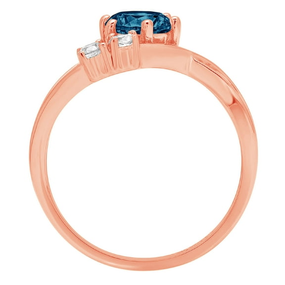 0.87 ct Round Cut Natural London Blue Topaz Three-Stone Engagement Ring for Women in 18K Rose Gold