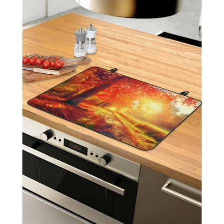 

Fall Thanksgiving Stove Top Covers for Electric Stove Heat Insulation Fireproof Glass Cooktop Cover Counter Top Glass Stove Cover for Prevent Scratches 36 x21 Red Orange Sunrise Forest Autumn