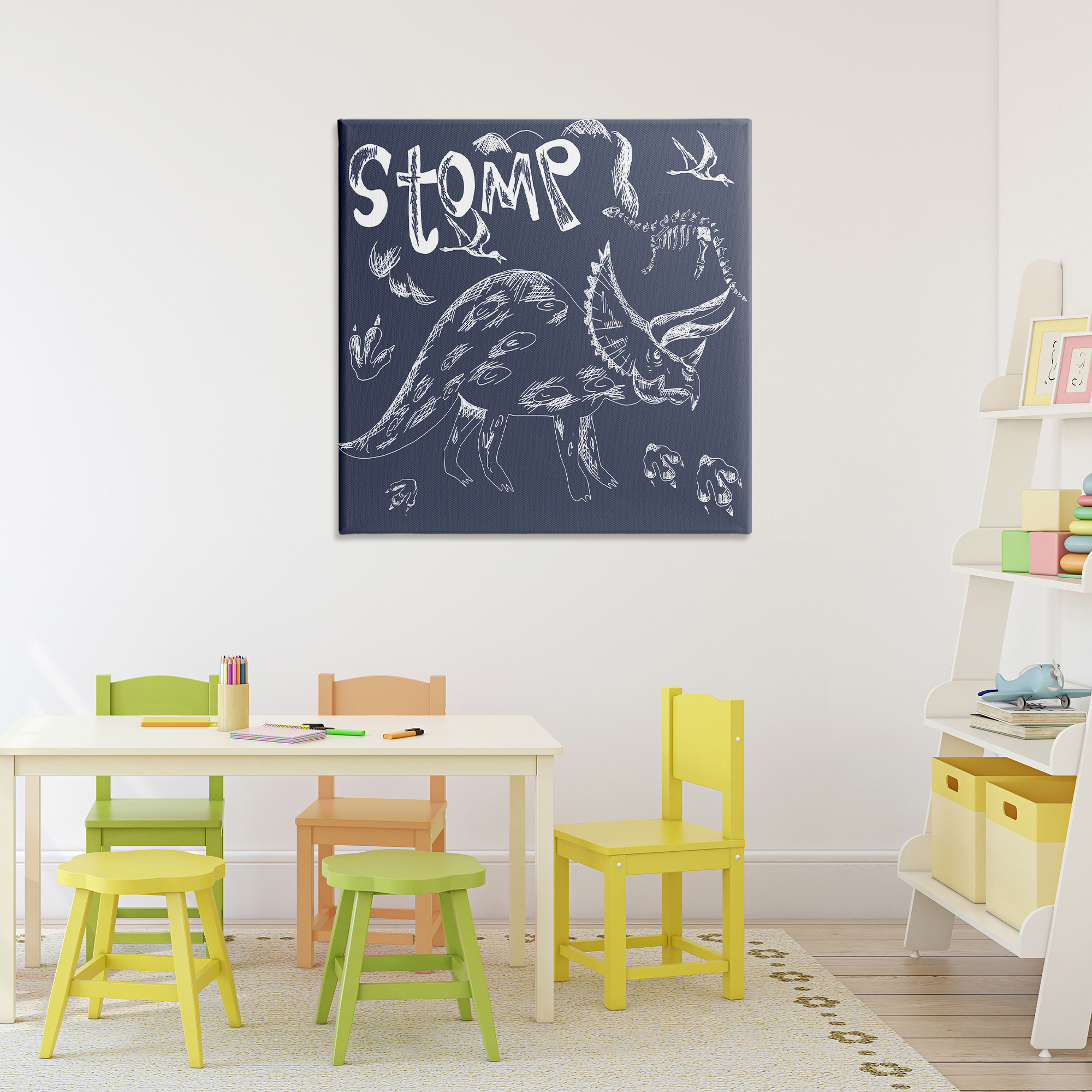 Sketchy Stomp Dinosaur Canvas Wall Art, design by HUE and MI and Sangita