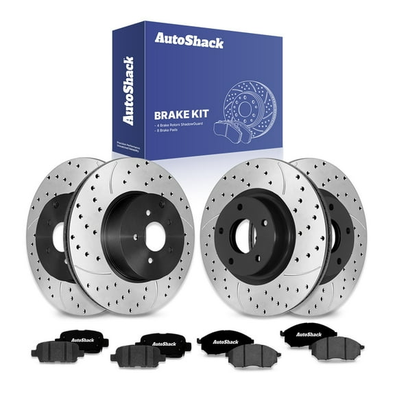 AutoShack Front Vented & Rear Vented Drilled & Slotted E-Coated Brake Rotors   Ceramic Pads 12-PC Brake Kit Replacement for 2011 Nissan Murano ShadowGuard