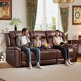 thumbnail image 6 of Ebello Faux Leather Manual Reclining Sofa, Mid-Century Modern 3-Seater Couch with Padded Headrest and Armrest for Living Room, Home Theater, Brown, 6 of 10