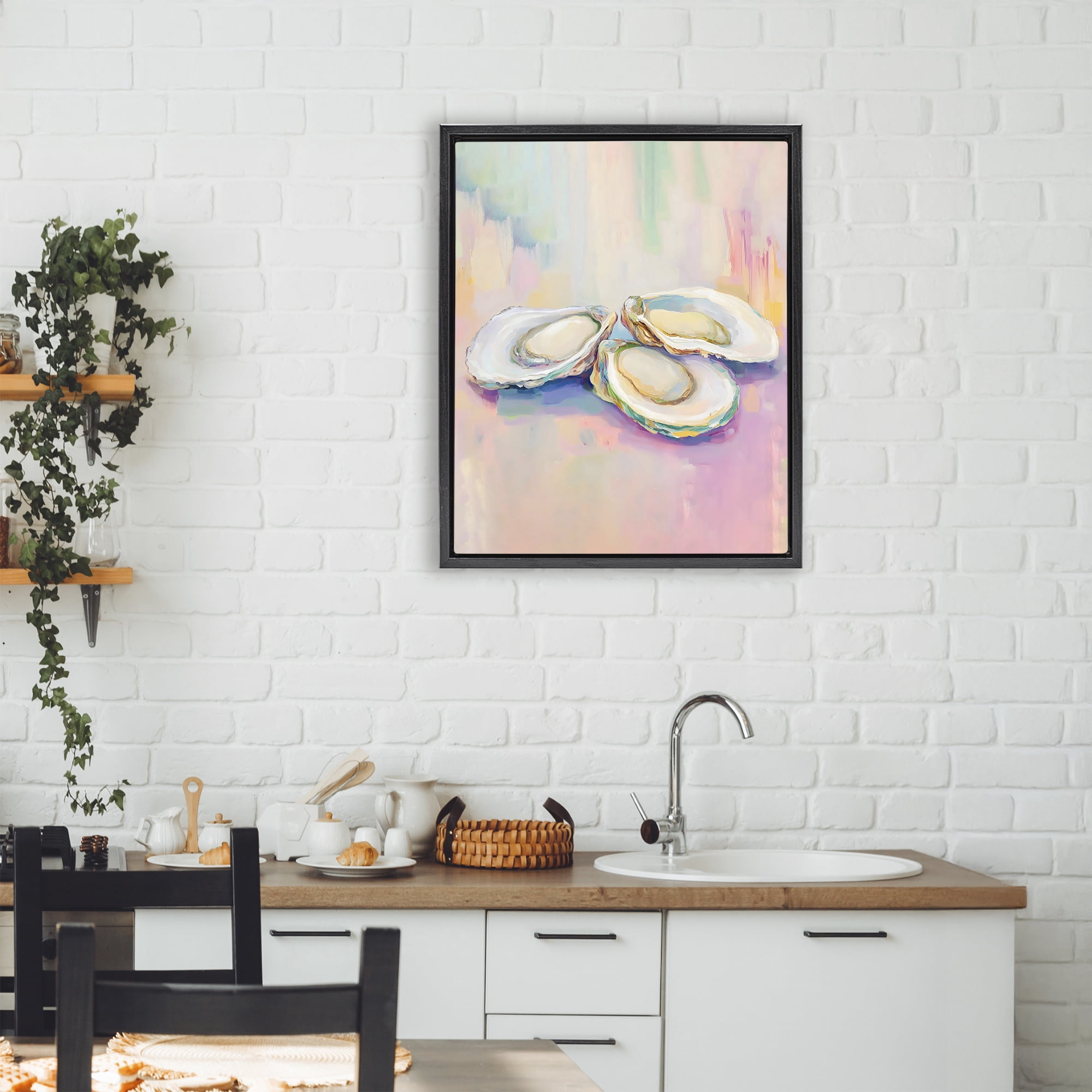 Stupell Industries Pastel Oysters Harmony Black Framed Floater Canvas Wall Art, design by The Prints Vibe