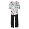 thumbnail image 4 of Nrmvnmi Women's Summer 2 Piece Outfits Casual Floral Prints Short Sleeve Pajama Tops Wide Leg Pants Lounge Sets Tracksuits Mothers Day Gifts, 4 of 5