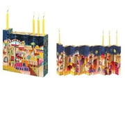 Yair Emanuel Judaica Hand Painted Wood Accordian Candle Menorah Jerusalem