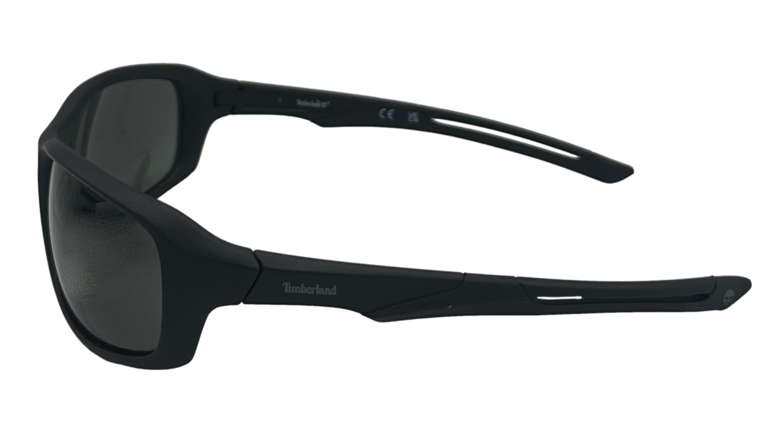 Timberland Matte Black Plastic Men's Wrap Sunglasses, Green