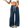 thumbnail image 2 of Neewe Women's Wide Leg Pants with Pockets High Waist Loose Casual Trousers Lounge Pants, 2 of 8