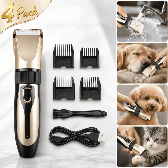 Emlimny Pet Hair Shaver Grooming Kit,4 Guiding Combs, Pet Hair Trimmer, Shaver for cats, Low Noise Rechargeable Cordless Pet Shaver,Hair Trimmer for Dogs Cats Pets