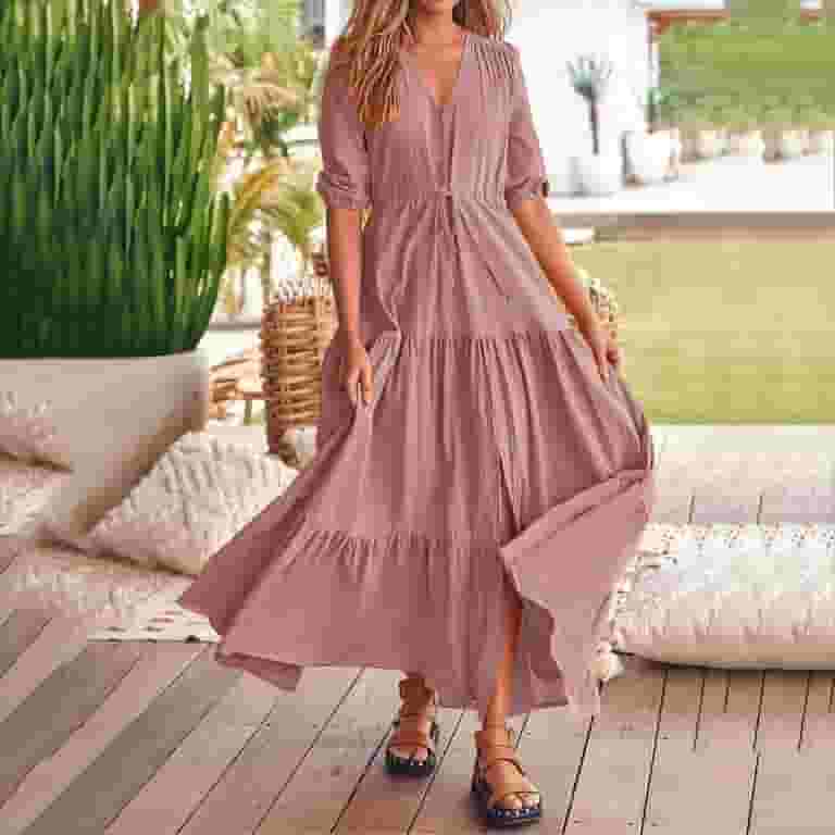 ZHAGHMIN Boho Style Women Summer Dresses Solid Color Puff ZHAGHMIN Boho Style Women Summer Dresses Solid Color Puff