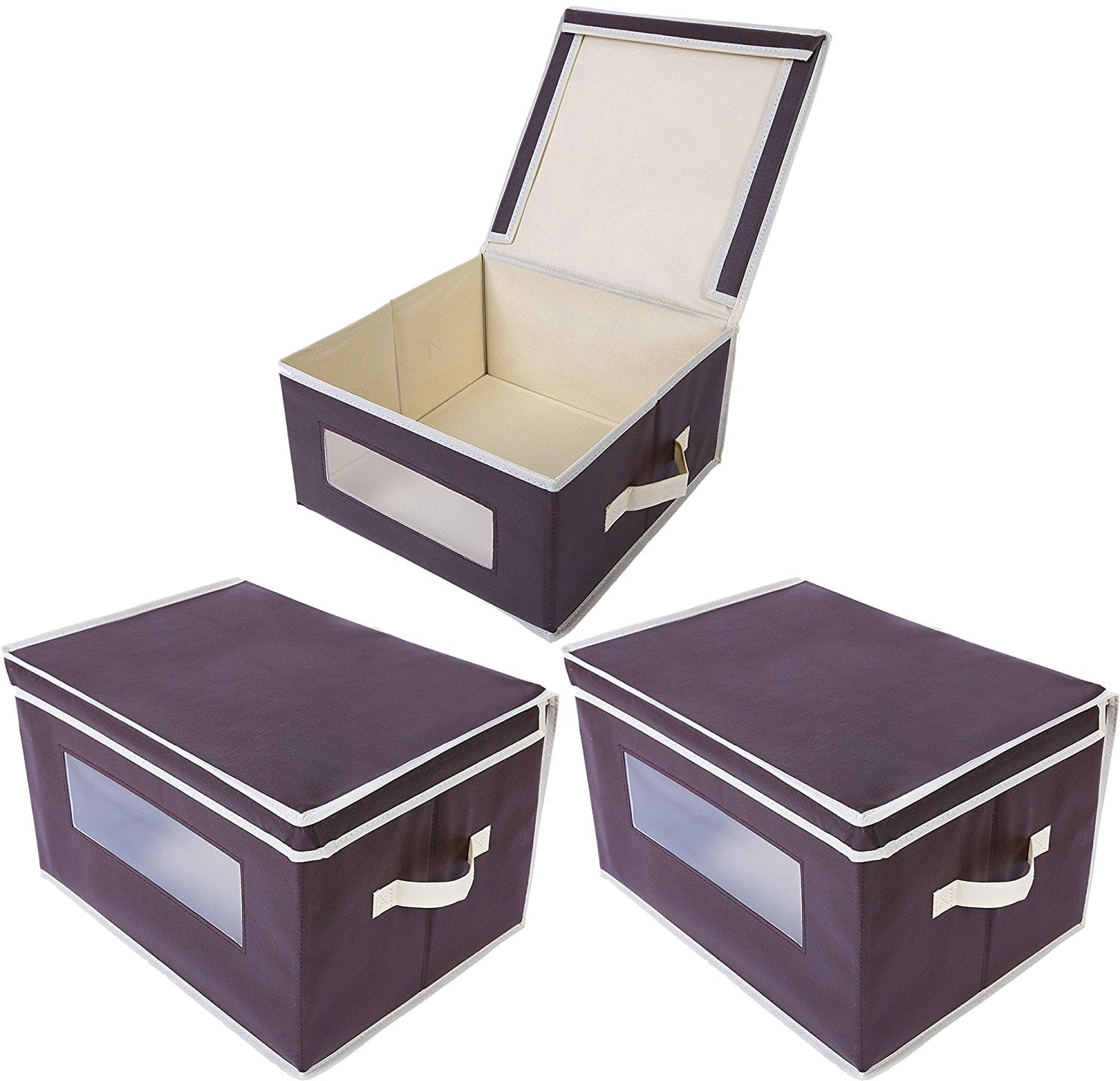 Foldable Fabric Storage Containers / Bins Organization Cube Boxes with Clear Windows & Lids