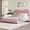 Pink, variant on Bingirl Queen Size Beige Boucle Bed Frame: Upholstered Headboard, Soft Low - Profile, Sturdy Platform with Rounded Corners, Heavy - Duty Wooden Slats, Noise - Free, No Box Spring Needed