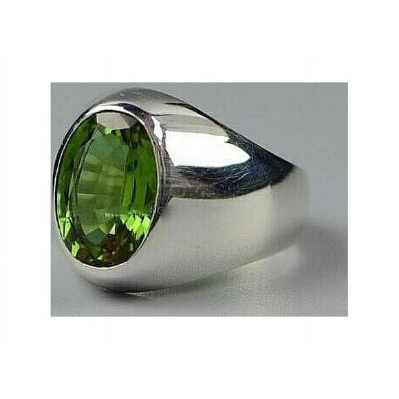 Natural Green Peridot Gemstone Ring, 925 St Silver, Astrological Ring For Men