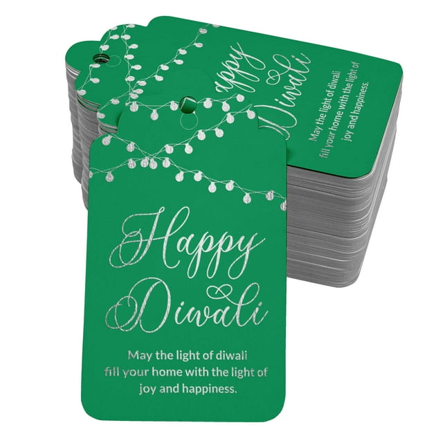 Inkdotpot Happy Diwali Bottle Tag Real Silver Foil Favor Hang Tags 50 Pcs