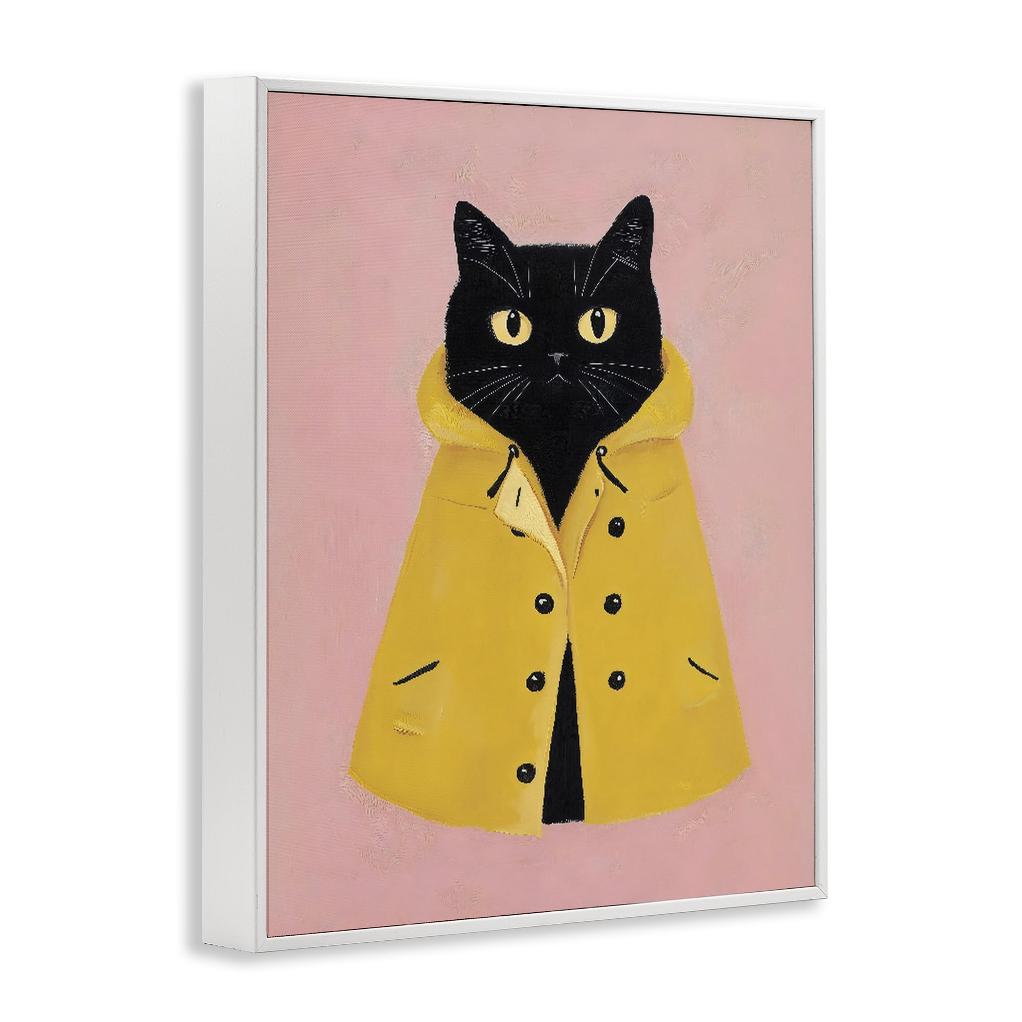 Stupell Industries Black Cat in Yellow Raincoat White Framed Giclee Art, design by The Prints Vibe