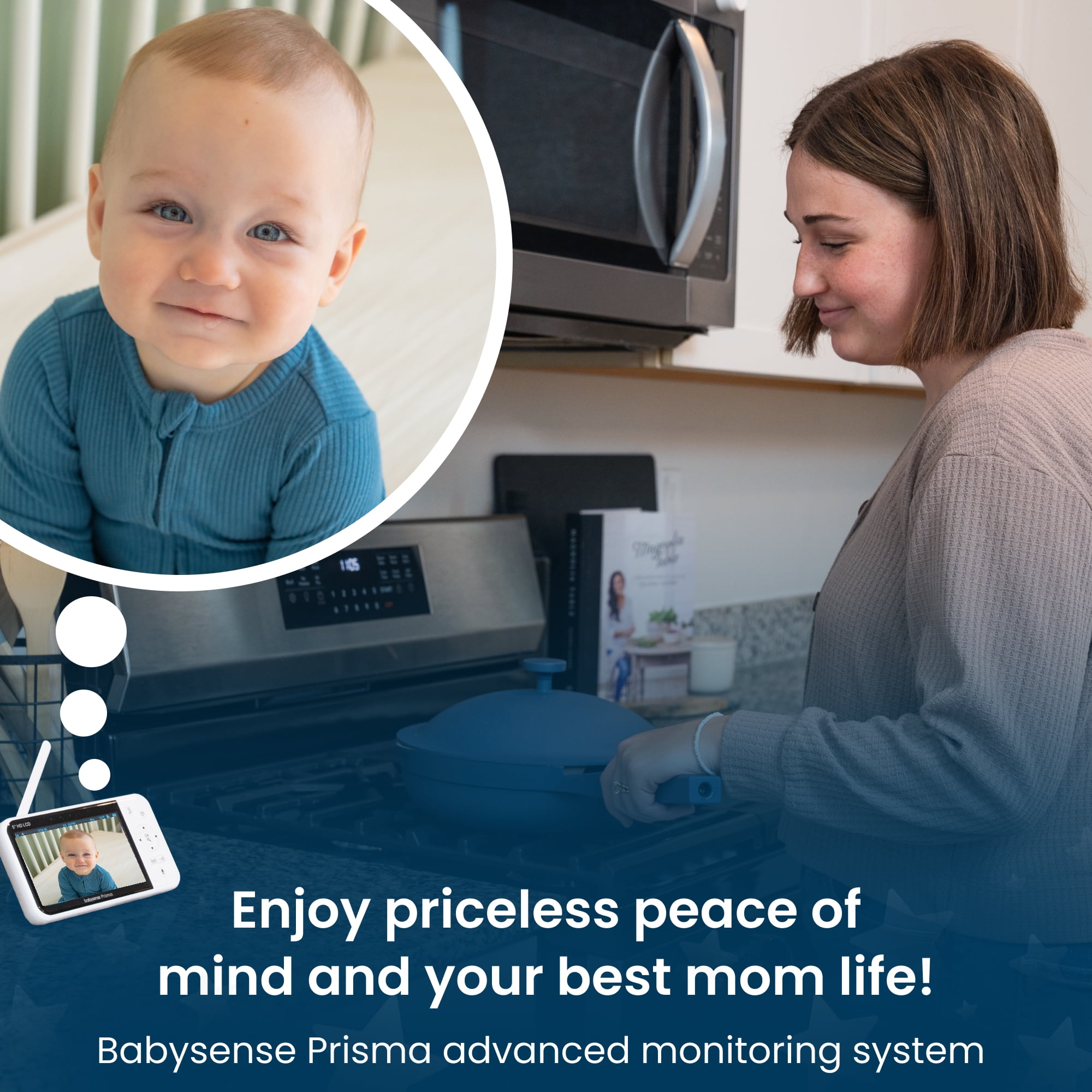 Babysense Prisma Baby Monitor with Camera and Audio, 5” HD Video Baby Monitor, 6-Color Night Light, Split Screen, Baby Sound Machine with White Noise & Lullabies, Secure No Wifi