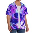 thumbnail image 2 of Kdxio Men's Hawaiian Shirt for Men Short Sleeve Shirt Swirl Print Blue Purple1 Summer Casual Holiday Beach Button Down T-Shirts, 2 of 5
