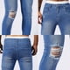 thumbnail image 4 of Pantalones largos para hombre, casuales, de moda, con bolsillos perforados, color sólido, elásticos, ajustados, de pierna corta, de mezclilla, pantalones para hombre, 4 of 9