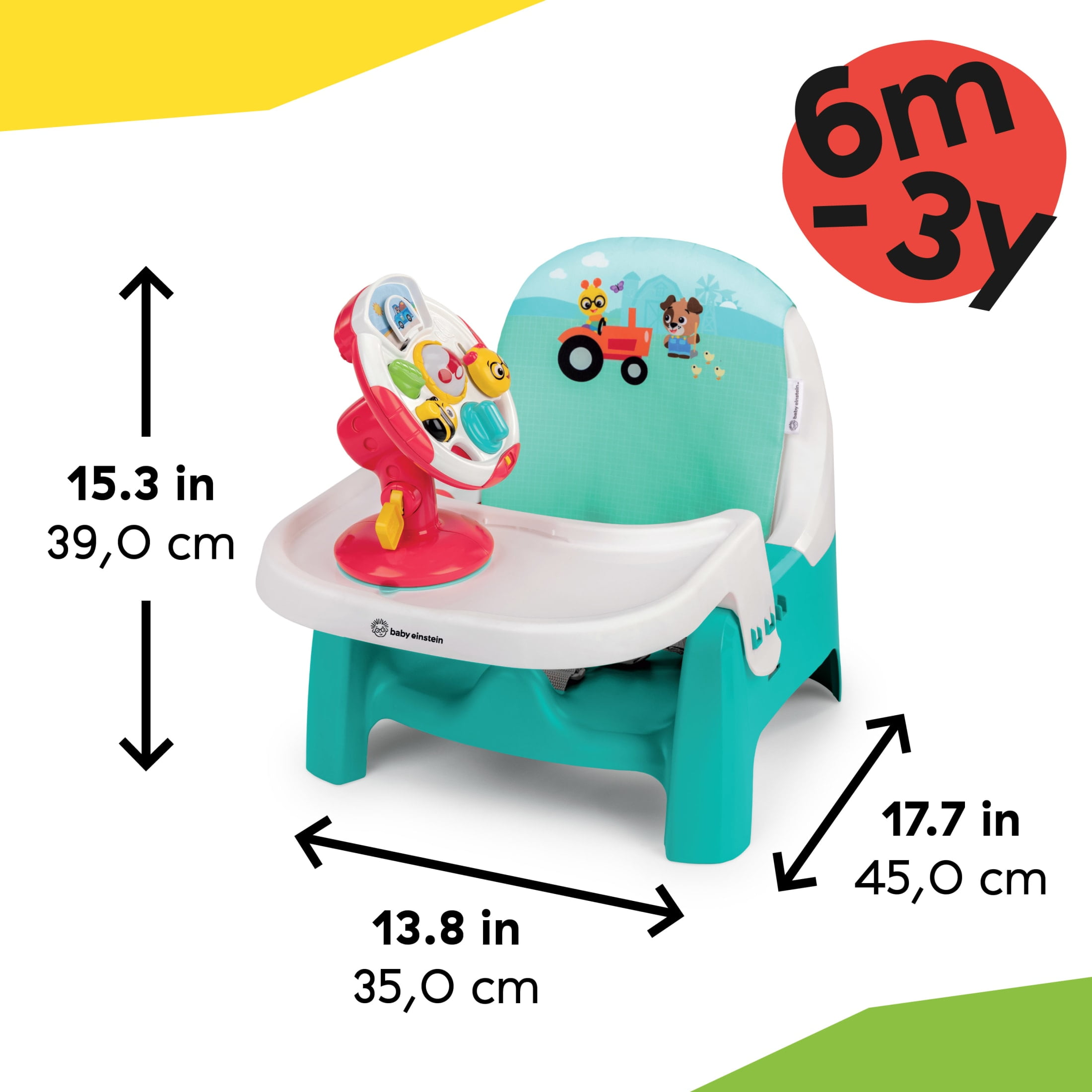 Baby Einstein Farm Explorers Snack & Steer 2 in 1 Feeding Seat, Ages 6-36 months
