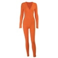 thumbnail image 4 of Sunisery Women's V Neck Butt Flap Pajamas Onesie Bodysuit Long Sleeve Jumpsuit, 4 of 6