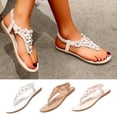 thumbnail image 5 of CQONEPT Women Rhinestone Sandals T-Strap Buckle Bohemian Pearl Crystal Flat Sandals Comfort Elastic Strap Dress Sandals Thong Sandals with Strappy for Women Summer Wedding Size 7 White, 5 of 5