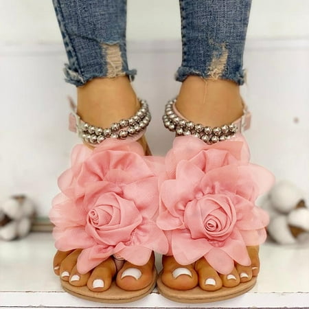 CAICJ98 Platform Sandals Platform Sandals Women Espadrilles Wedge Sandals for Women Open Toe Buckle Ankle Strap Dress Shoes Pink
