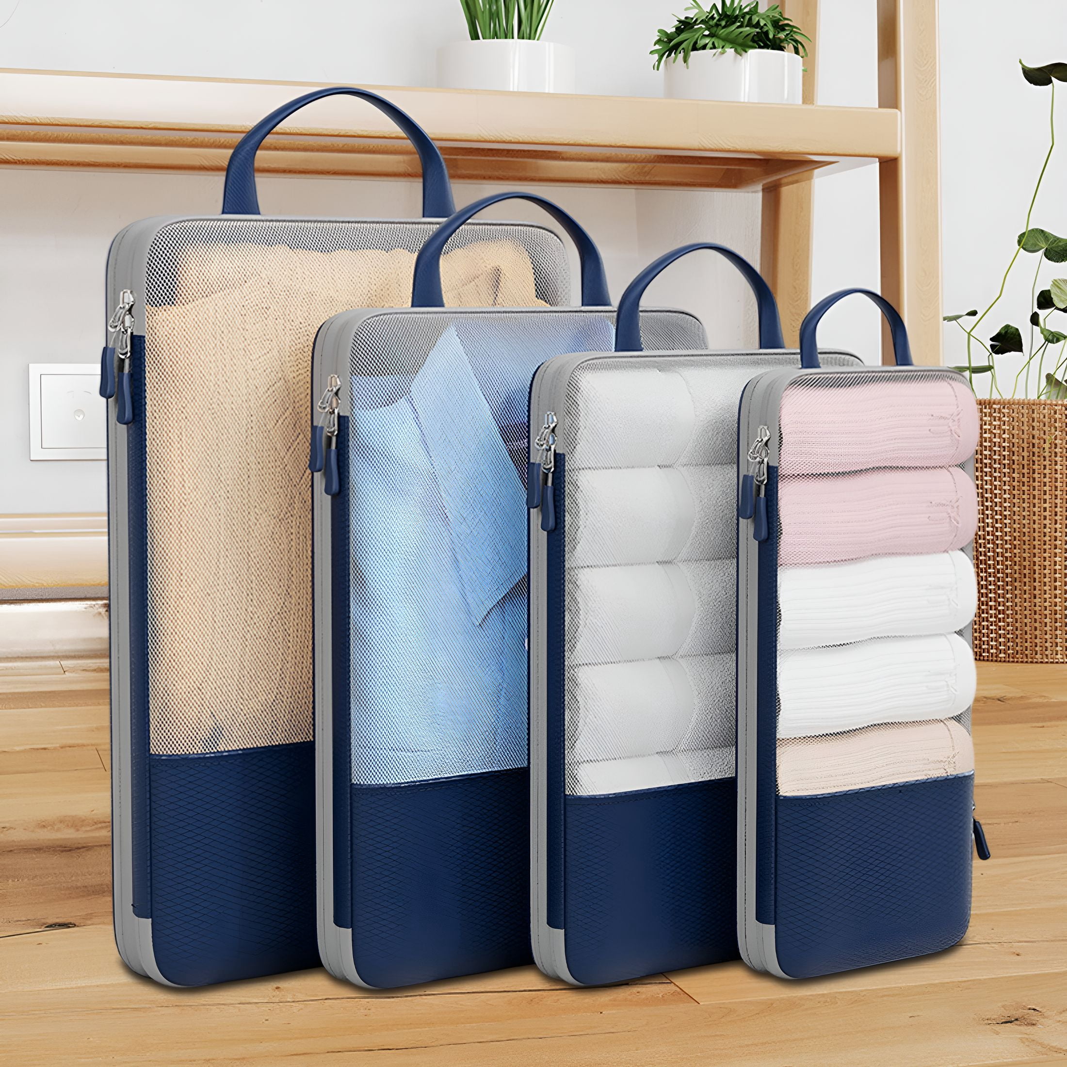 GASTROPOD 4 Piece Travel Compression Packing Cubes, Space Saving Mesh Bags for Luggage Organizer, Effortless Trip Packing Set