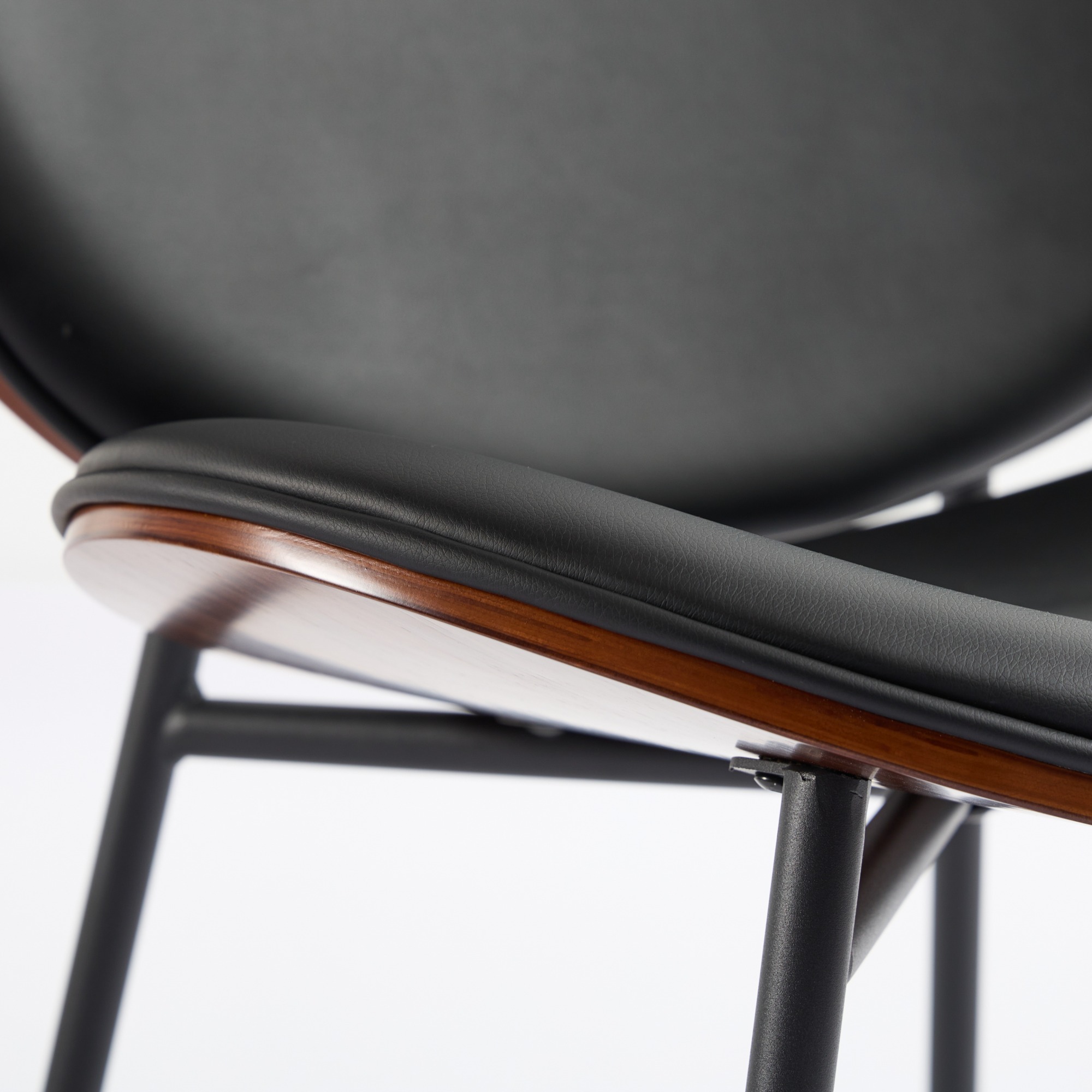 MAYEERTY Mid-Century Modern Shell Chair - Tripod Base, Black Leather, Walnut Finish, Comfortable Backrest, Black