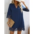 thumbnail image 4 of Women'S Casual T Shirt Dress Summer 3/4 Length Sleeve Hollow Swing Dresses Blue M, 4 of 8