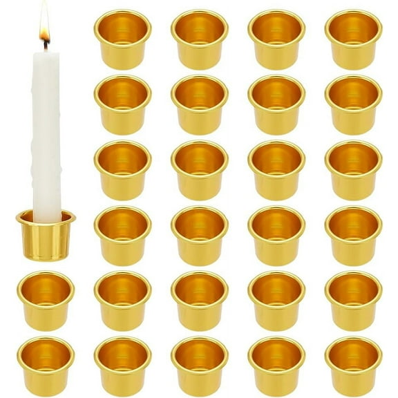 30pcs Gold Candle Holders 1inch Candlestick Holder Cups Metal Candle Cups Aluminum Candle Drip Protectors Empty Candle Inserts Case for Candle Making Christmas Wedding Table Decor
