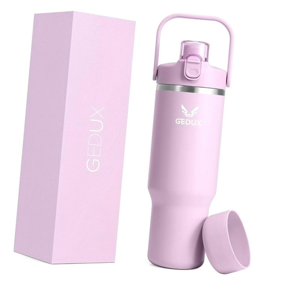 Highcool 32 oz Steel Tumbler with Handle and Straw, Vacuum Insulated Water Bottle with 2-in-1 Lid (Chug/Straw) and Silicone Base