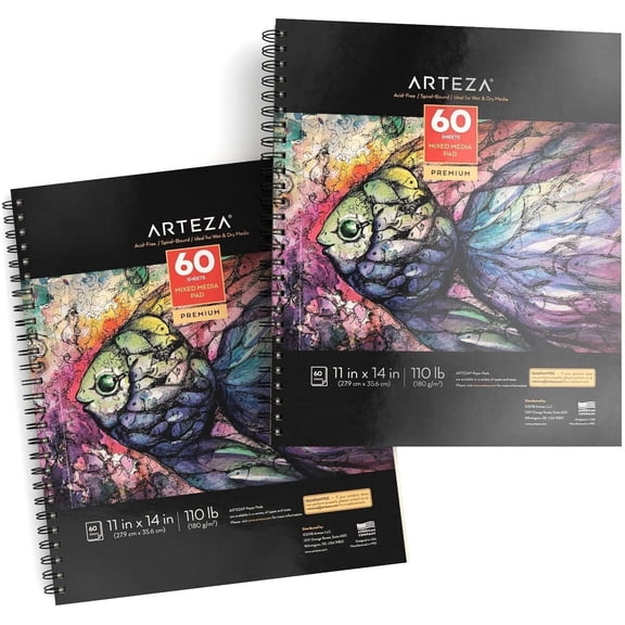 Arteza Mixed Media Pad Pack, 11" x 14", 60 Sheets, 2 Pack
