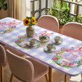 thumbnail image 3 of Happy Easter Table Cloths for 8 Foot Rectangle Tables, Rabbits Bows Spring Tulips Eggs Purple Plaid Patio Waterproof Elastic Fitted Tablecloths, Washable Rectangular Table Cover for Camping, 3 of 8