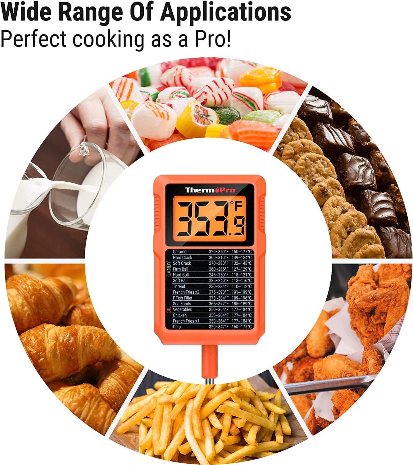  ThermoPro TP511 Digital Candy Thermometer with Pot Clip,  Programmable Instant Read Food Meat Thermometer with 8'' Long Probe for  Smoker Baking Grilling Candle Liquid Oil Deep Fry Thermometer: Home &  Kitchen