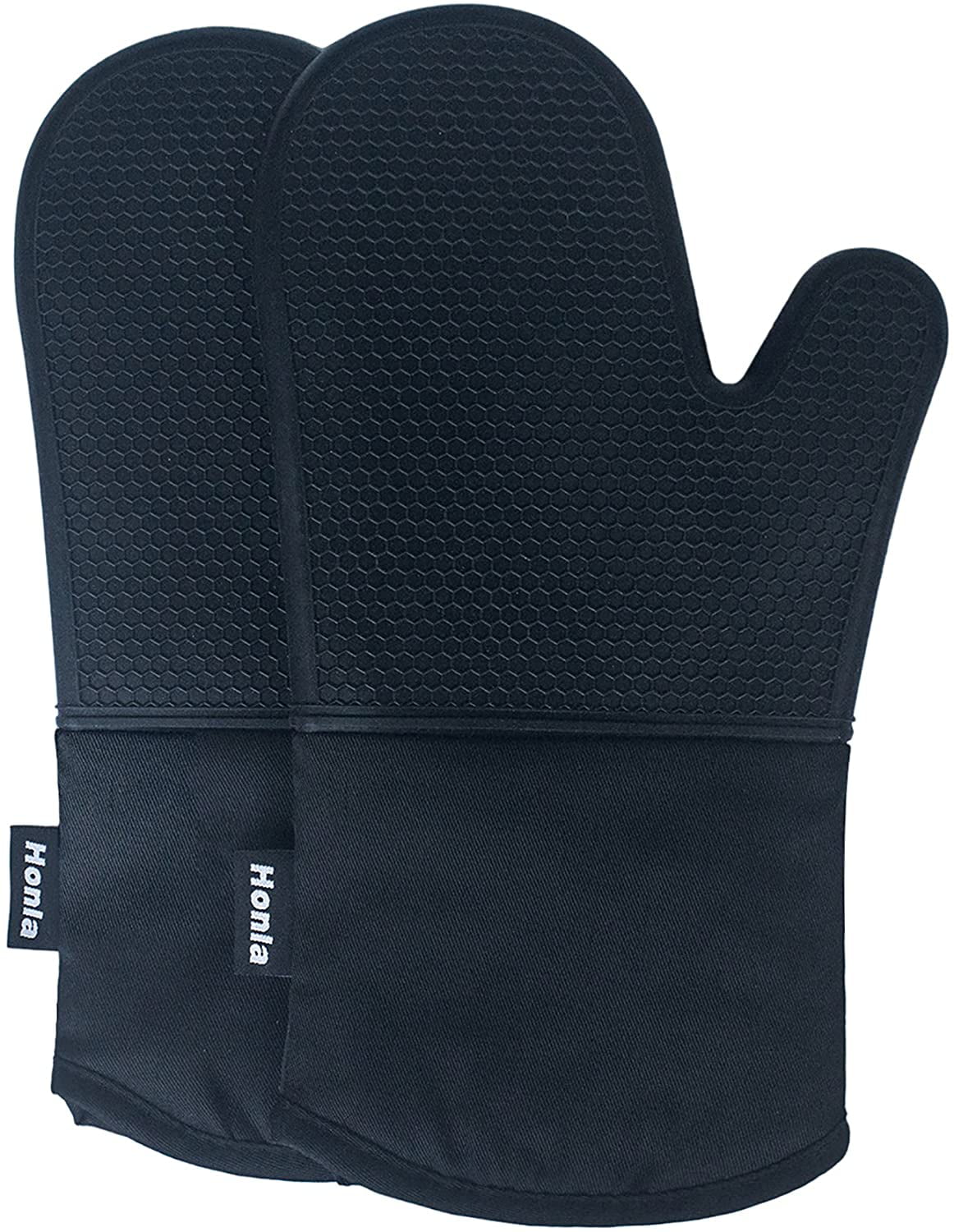 Protection up to 500°F Cooking Frying Heat Resistant Oven Gloves BBQ Baking Silicon Kitchen Mitts for Grilling 1 Pair Broiling Black 