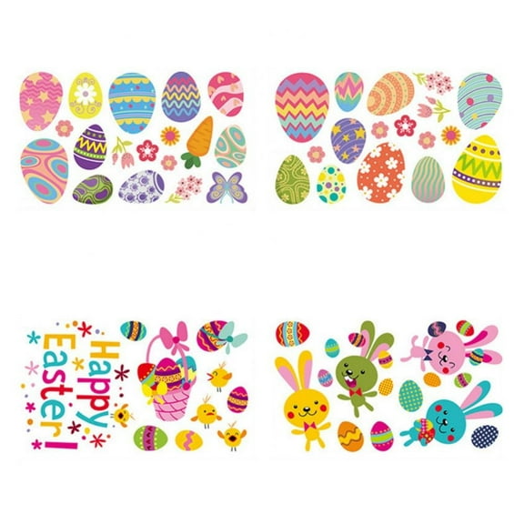 Easter Decorations Window Clings Bunny Eggs Chicks Flowers Carrot Happy Easter Decals Decor for Glass Windows Home Office School Kindergarten 4 Sheets Party Supplies