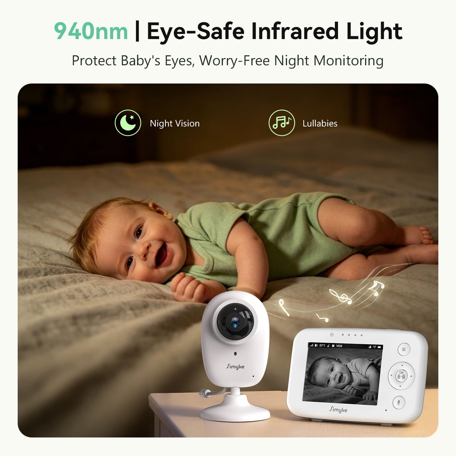 1080P WiFi Smart Video Baby Monitor,3.5" LCD & App Viewing,2-Way Audio,Night Vision,VOX,5 Lullabies,1500ft Range, Home Use,AI Baby Growth Album