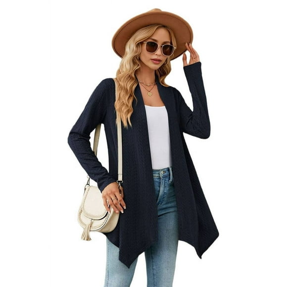 Cardigan for Women Dressy Casual Long Sleeve Open Front Cardigan Sweaters Navy Blue L