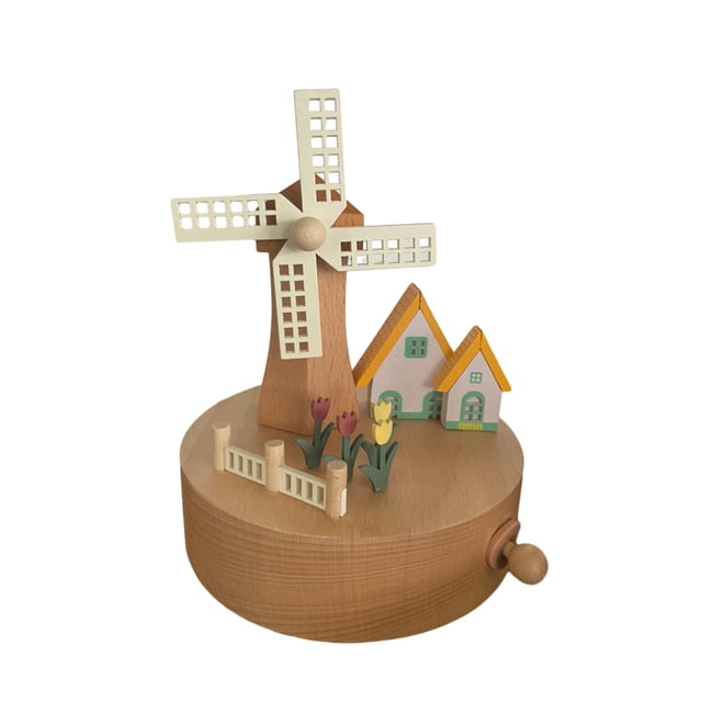 Caja de música con diseño de carrusel, caja musical de madera, cajas musicales de cuerda clásicas mecánicas para decoración de adornos de escritorio, Molino