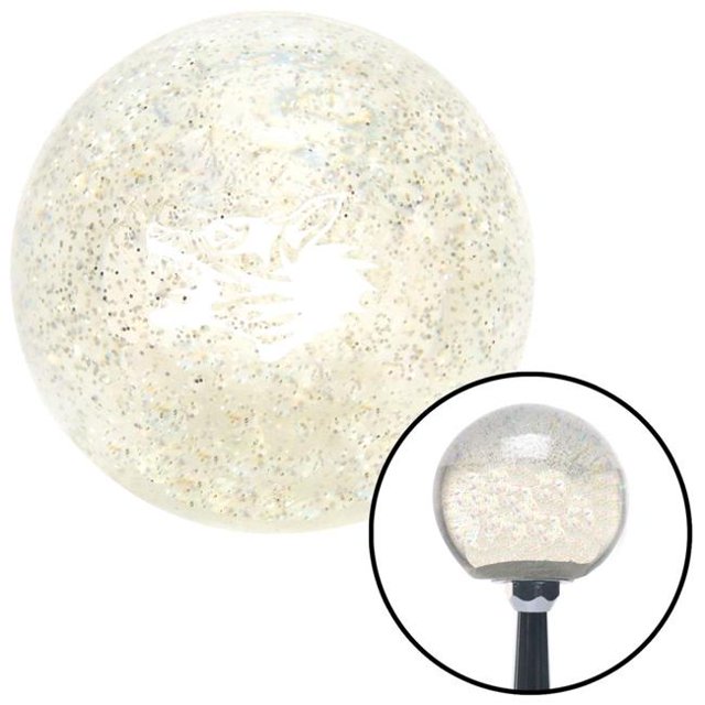 White Angry Dog Clear Metal Flake Shift Knob with M16 x 1.5 Insert Shifter Auto
