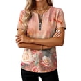 thumbnail image 5 of Uootdi Womens Tops Quarter Zip V Neck Slim Fit Short Sleeve Stretchy Lightweight Blouses Basic Tees Evening Chic Outfit Gift, 5 of 6