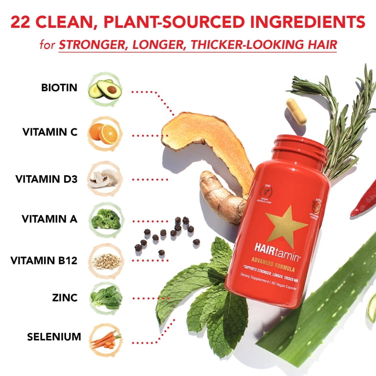 HAIRtamin Thick Hair Health Supplement, Vegan Nutrition Boost for Faster Growth, 30 Capsules - Walmart.com