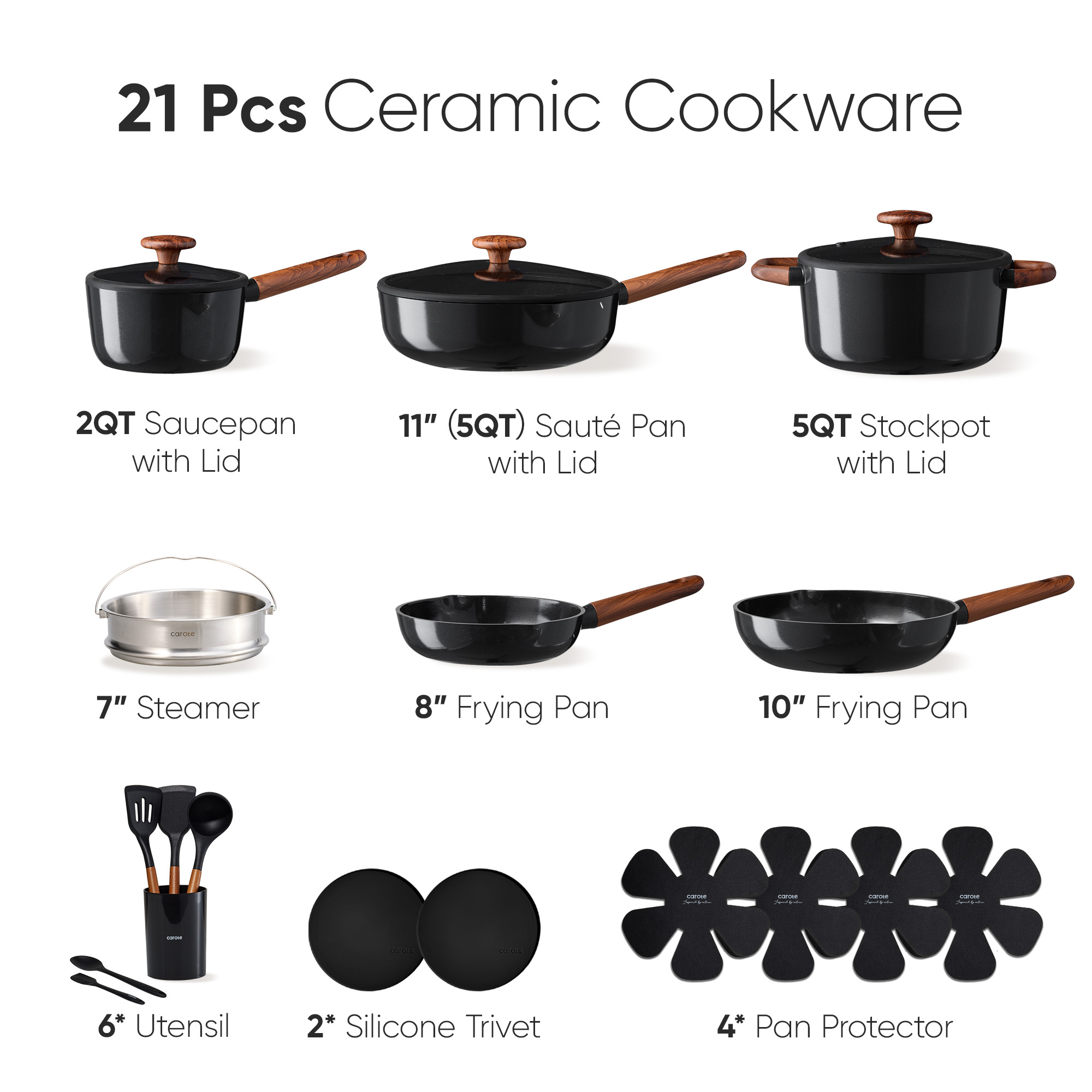 Carote 21-Piece Ceramic Nonstick Cookware Set, Induction Compatible photo 4