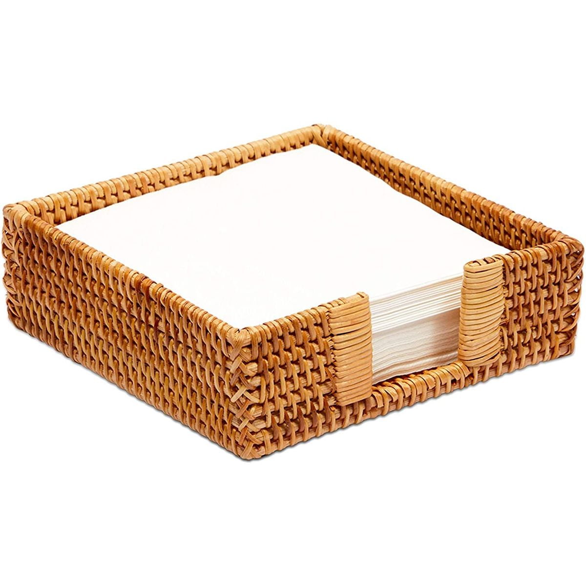 Square Rattan Napkin Holder for Tables (7 x 7 x 2.34 Inches)
