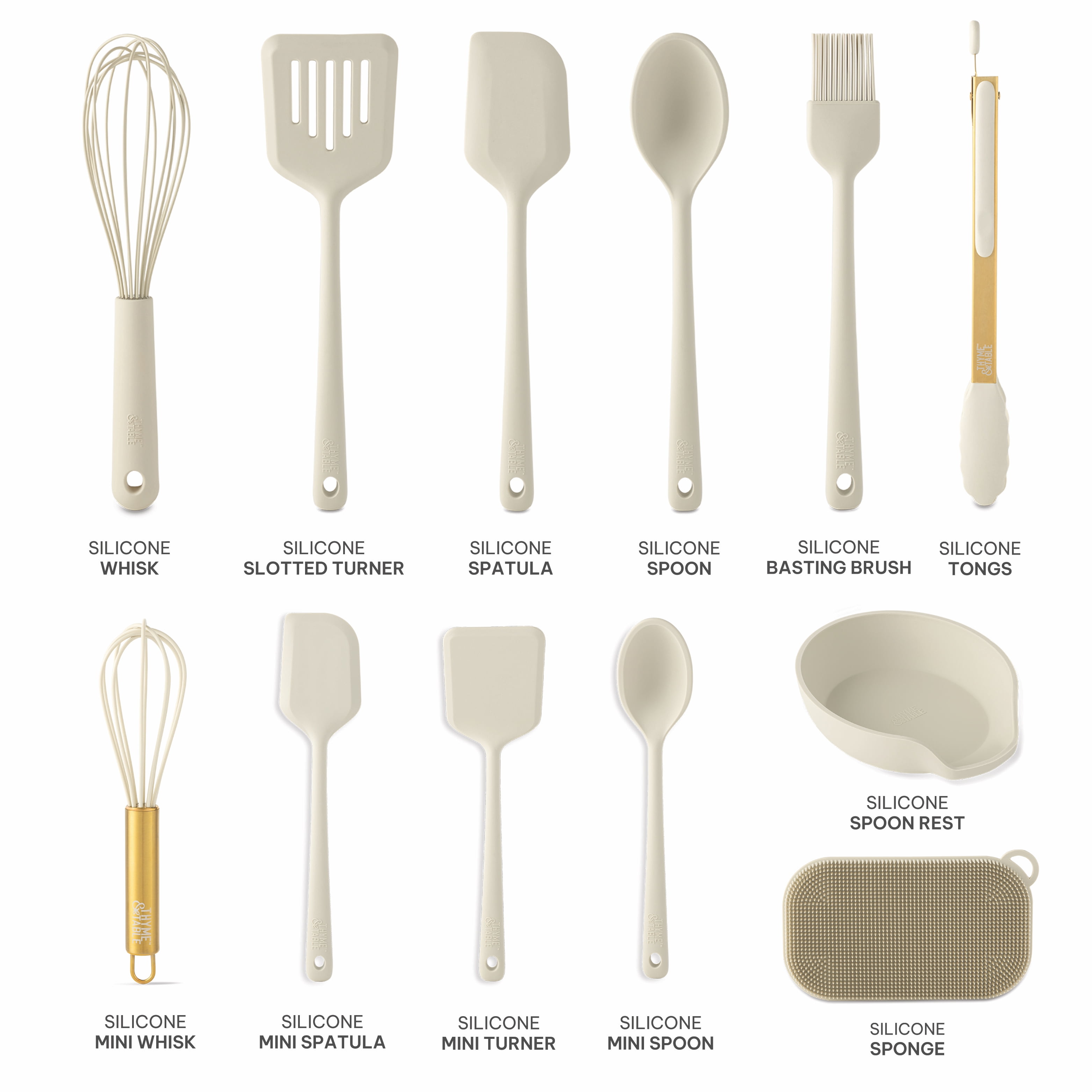 Thyme & Table 12- Piece Silicone Cooking Utensil Set, Taupe