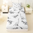 thumbnail image 3 of Feelyou Dinosaur Wildlife Twin Sheet Sets for Men Boys Kids, Vintage Line Art Prehistoric Animal Bedding, Black White, 3 Pieces, 3 of 5