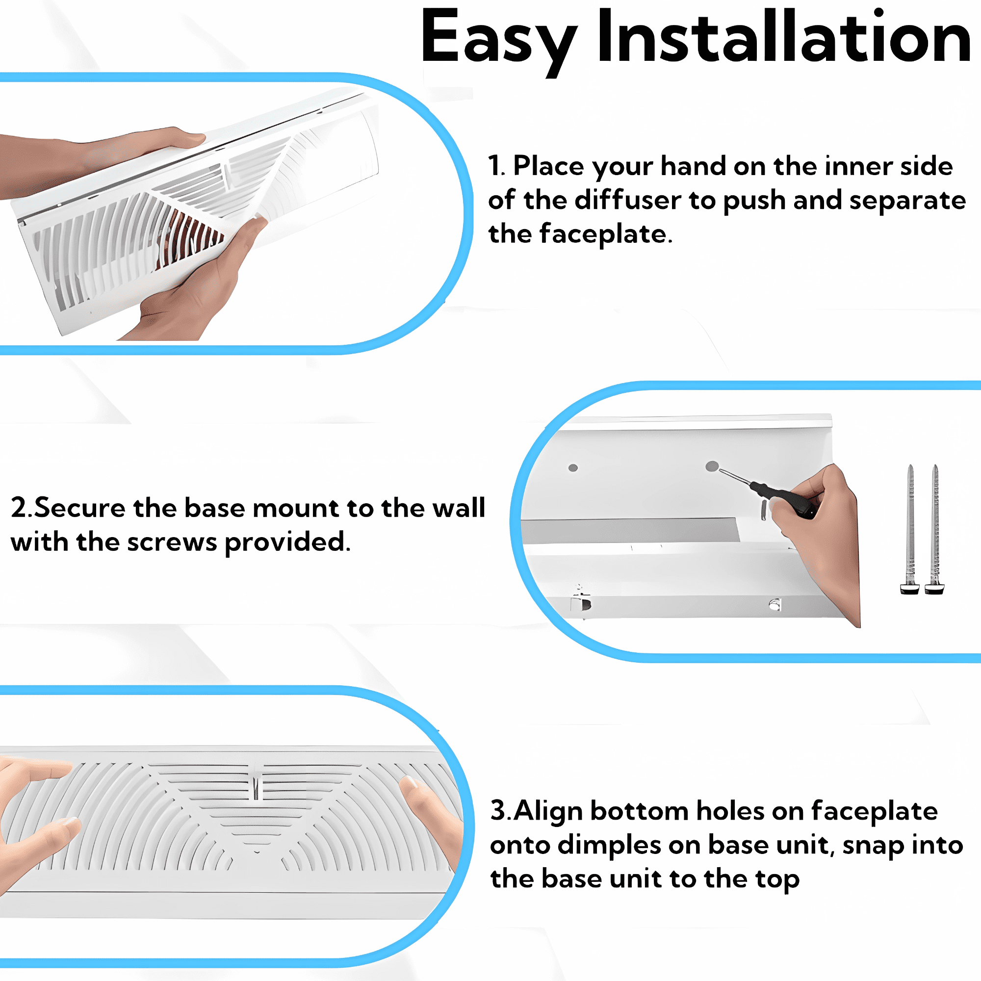 AIWFL 4 Pcs Corner Baseboard Register 18 Inch Duct Opening Size Vent Covers, Adjustable Lever for Air Flow Control