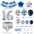 thumbnail image 3 of Decoraciones para fiesta de cumpleaños número 16 de YANSION, pancarta azul marino y plateada con la frase "Happy 16th Birthday" y globos azul plateado metálico, globos con el número 16, 3 of 7