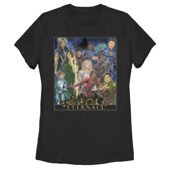 Women's Marvel Eternals Watercolor Poster  Graphic Tee Black Small
